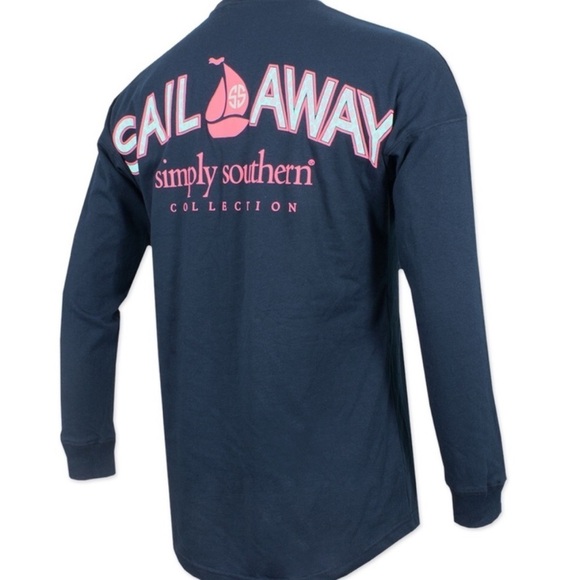Simply Southern Collection Sail Away Navy Blue Oversized Long Sleeve Shirt Sz S - Picture 1 of 14